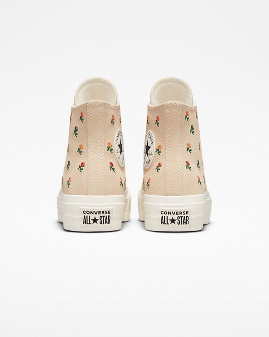Women's Converse Chuck Taylor All Star Lift Embroidered Roses High Top Platform Shoes Beige | AU 950E6I